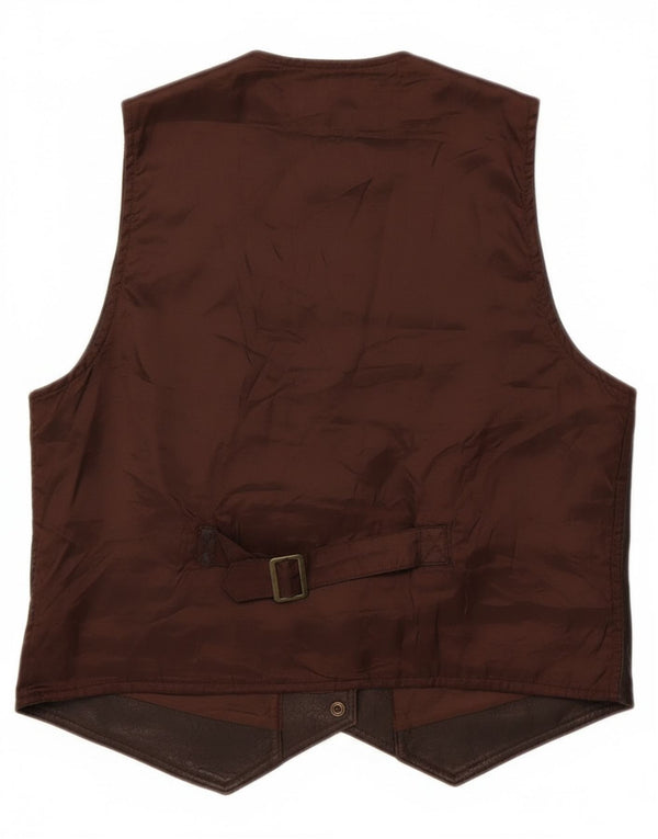 Vintage Mens Leather Waistcoat Medium Brown