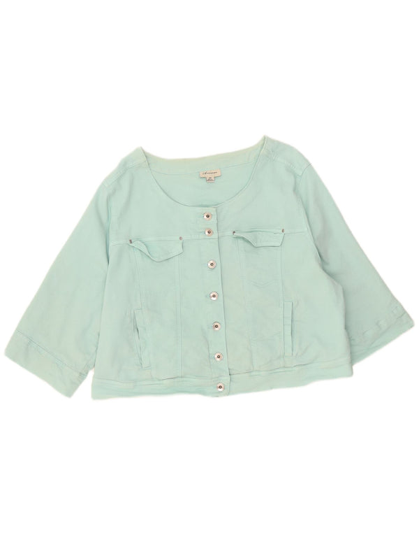 Marks & Spencer Womens Crop 3/4 Sleeve Denim Jacket UK 22 3XL Turquoise