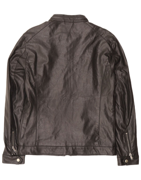 Zara Mens Leather Jacket UK 38 Medium Black