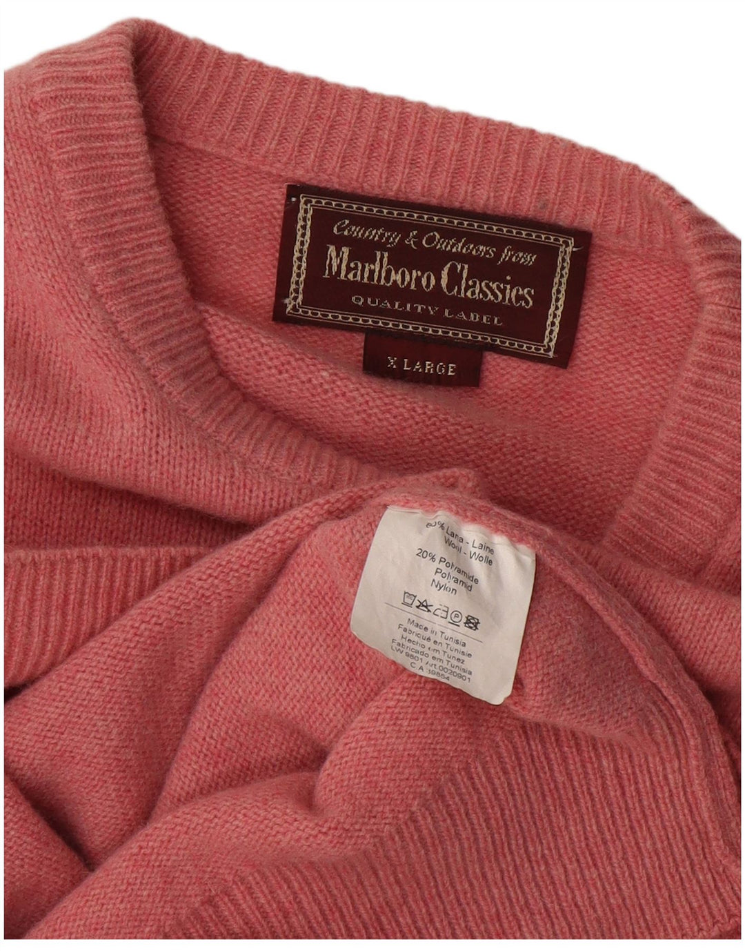 MARLBORO CLASSICS Mens Crew Neck Jumper Sweater XL Pink Wool