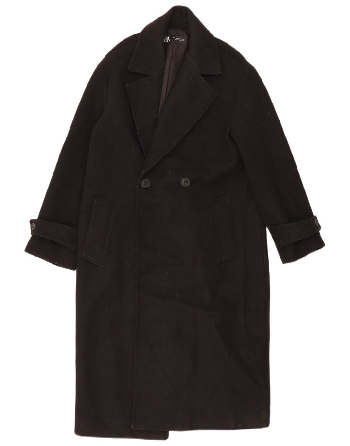 Zara Womens Oversized Double Breasted Coat UK 6 XS Black Polyester