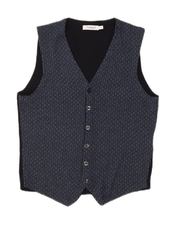 Conbipel Mens Knit Waistcoat Large Navy Blue Geometric Wool