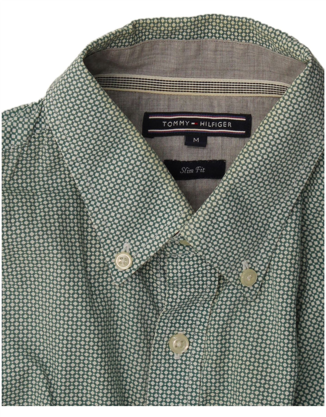 Tommy Hilfiger Mens Slim Fit Shirt Medium Green Spotted