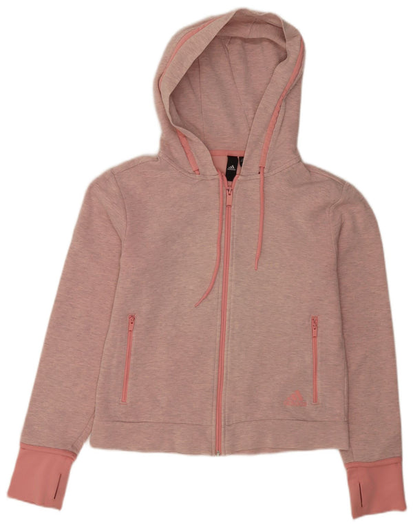 Adidas Womens Zip Hoodie Sweater UK 8/10 Small Pink Flecked