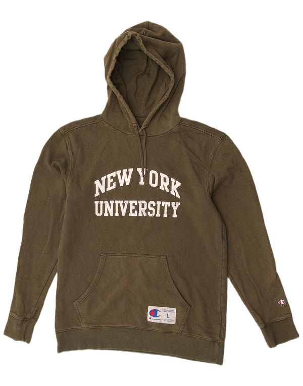 Champion Mens Graphic Hoodie Jumper Large Khaki Cotton