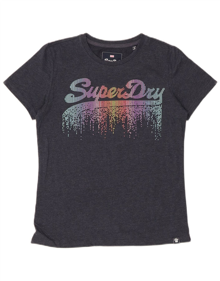SUPERDRY Womens Graphic T-Shirt Top UK 10 Small Grey