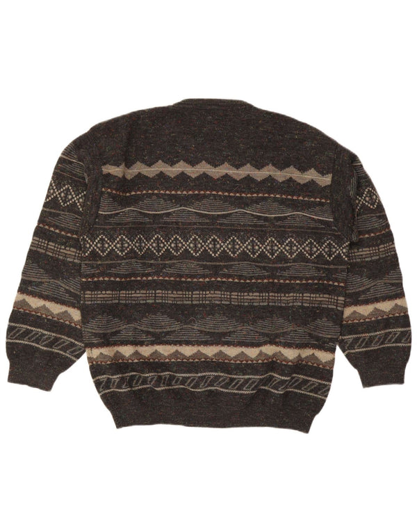 Rodes Mens Crew Neck Jumper Sweater Medium Grey Geometric Acrylic