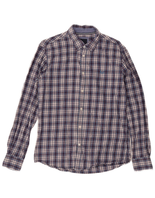 Crew Clothing Mens Flannel Shirt Medium Navy Blue Check Cotton