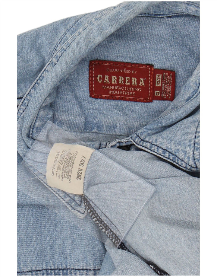 CARRERA Mens Short Sleeve Denim Shirt Size 43/44 XL Blue Cotton