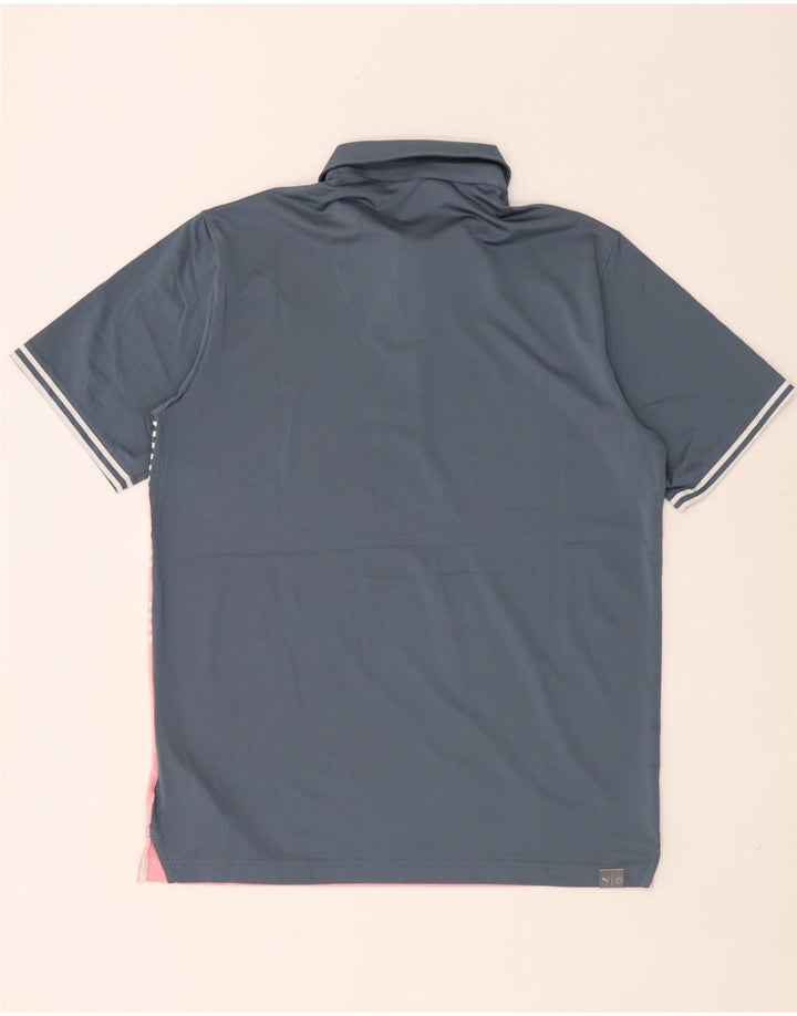 Puma Mens Polo Shirt Medium Navy Blue Striped Polyester