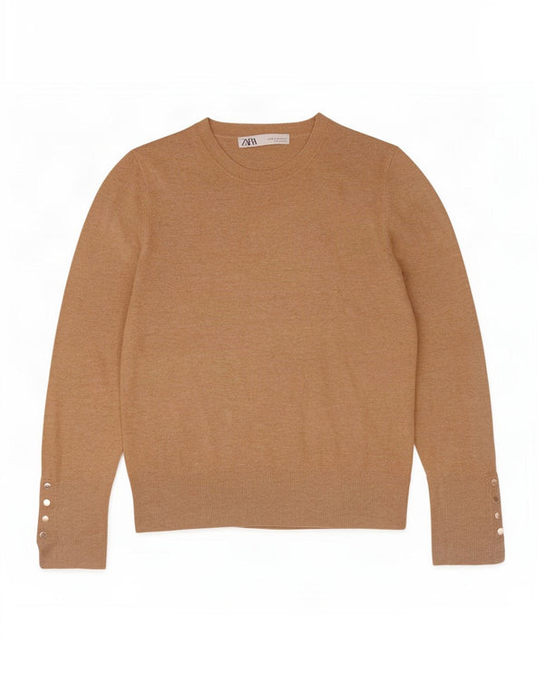 Zara Womens Crew Neck Jumper Sweater UK 12 Medium Beige