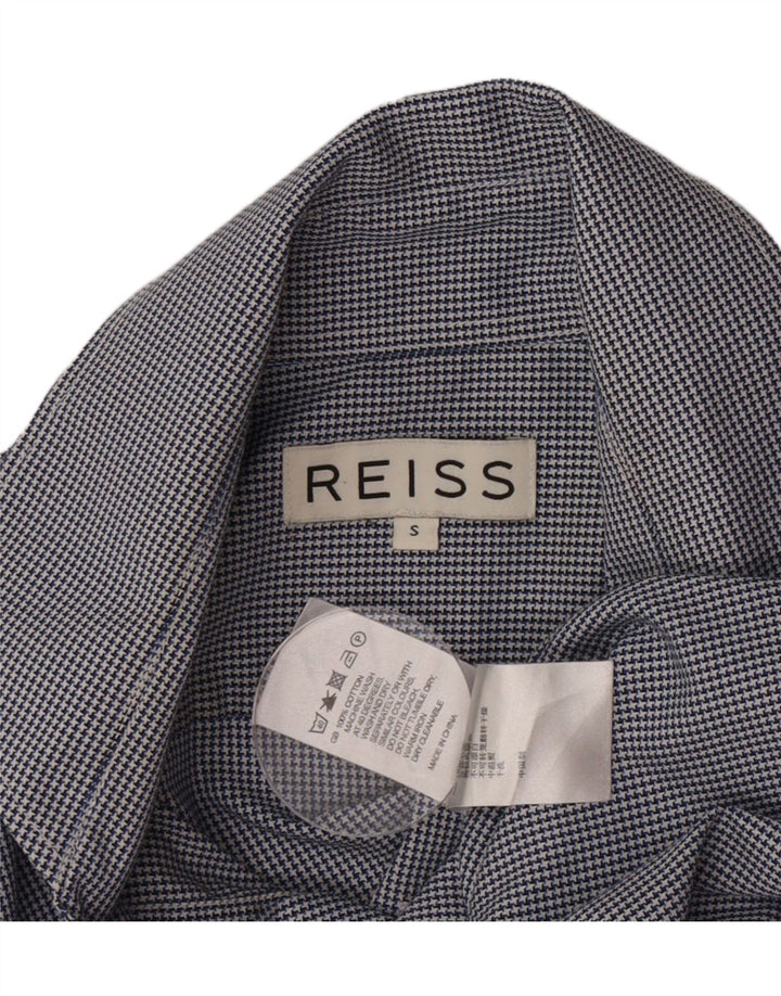 Reiss Mens Shirt Small Blue Houndstooth Cotton