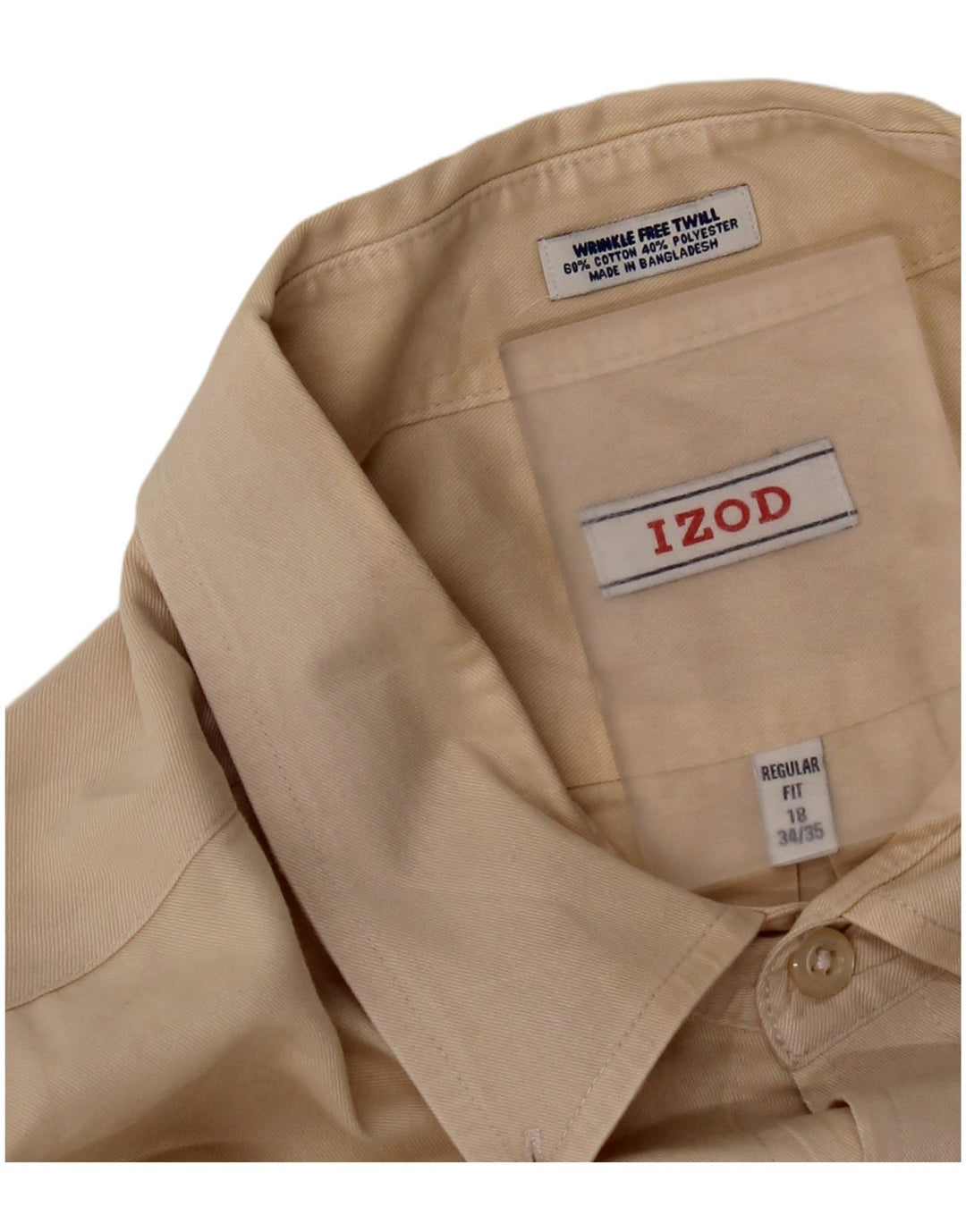 Izod Mens Regular Fit Shirt Size 18 2XL Beige Cotton