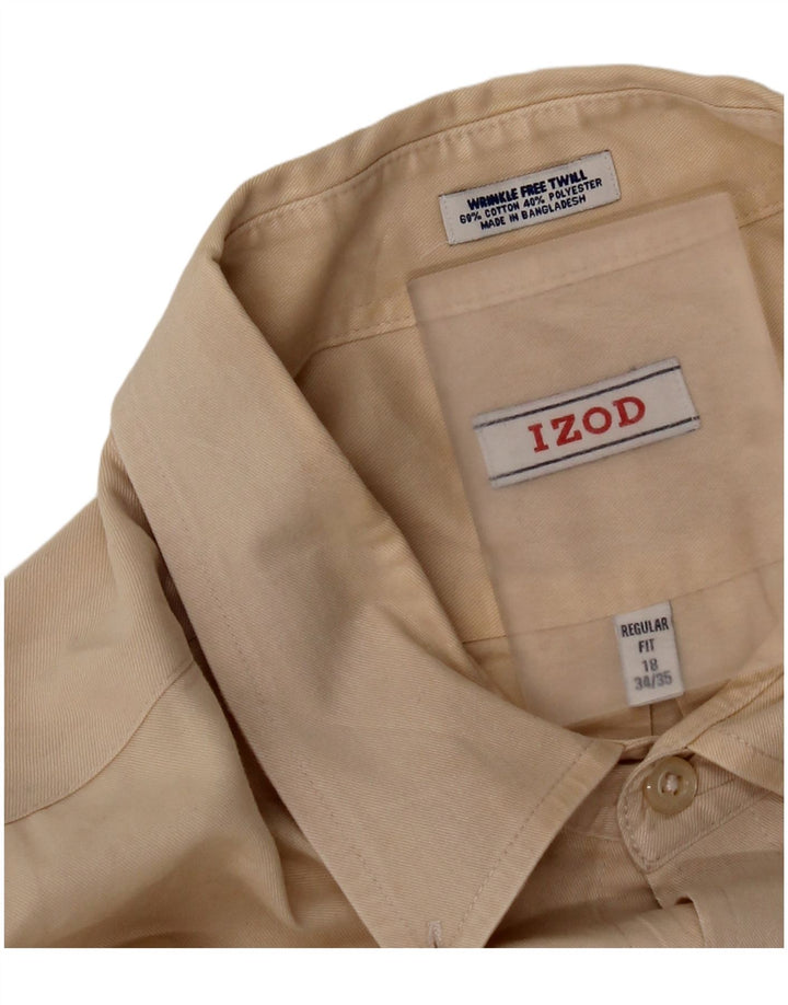 Izod Mens Regular Fit Shirt Size 18 2XL Beige Cotton