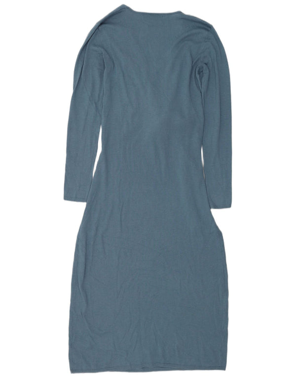 Zara Womens Front Tie Long Sleeve Jumper Dress UK 10 Small Blue Polyester