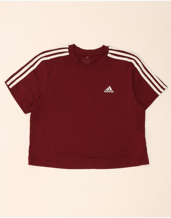 Adidas Womens Crop Oversized T-Shirt Top UK 8/10 Small Burgundy Cotton