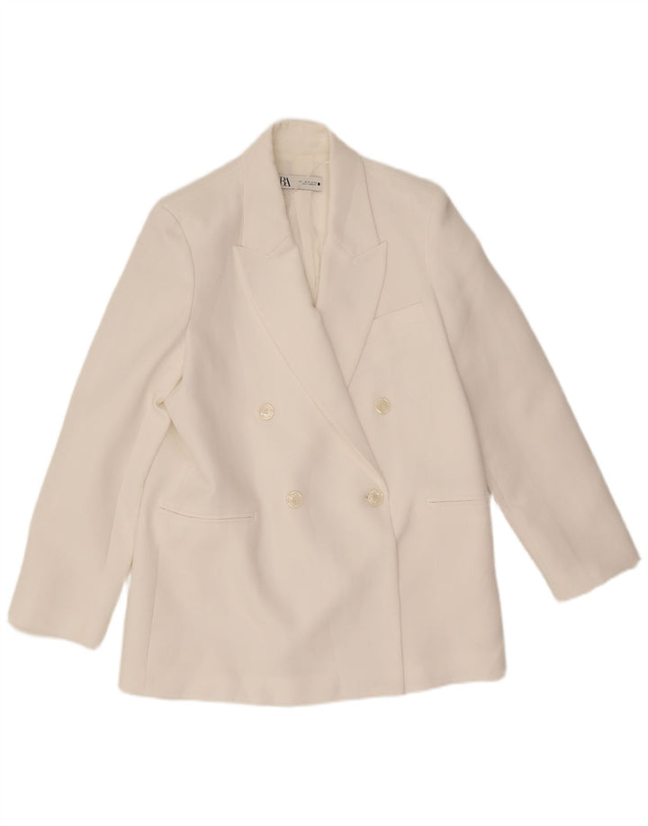 Zara Womens Double Breasted Blazer Jacket UK 14 Medium White Polyester