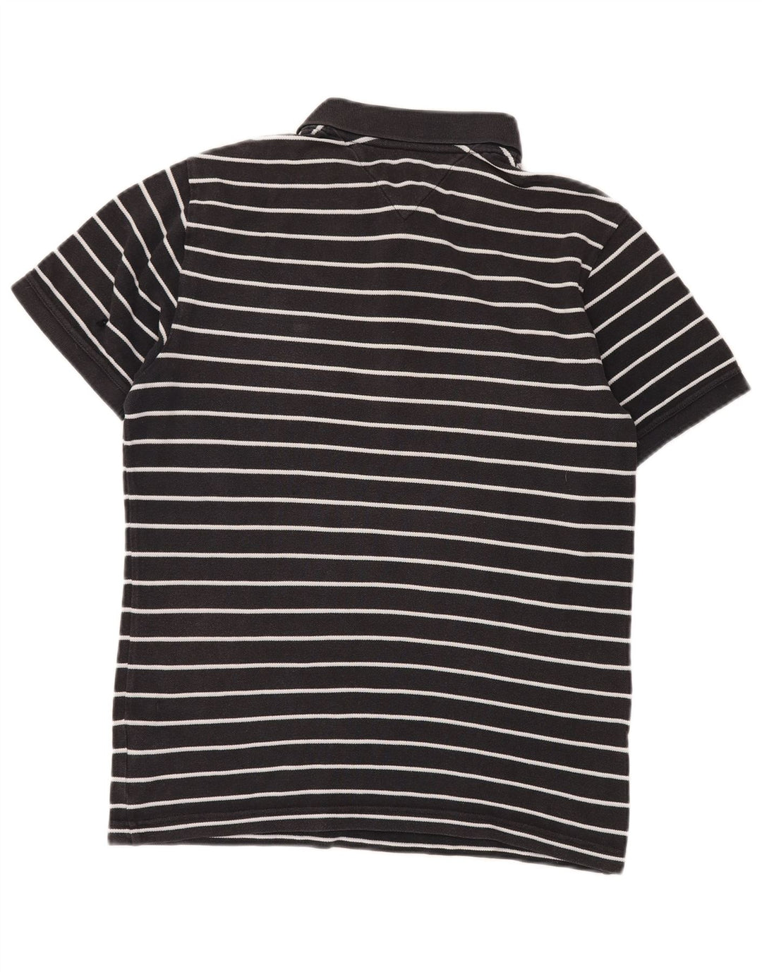 TOMMY HILFIGER Mens Polo Shirt Medium Black Striped Cotton