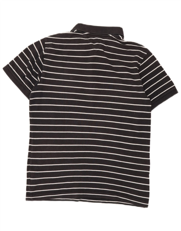 TOMMY HILFIGER Mens Polo Shirt Medium Black Striped Cotton