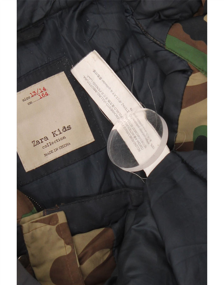 Zara Boys Hooded Parka Jacket 13-14 Years Multicoloured Camouflage