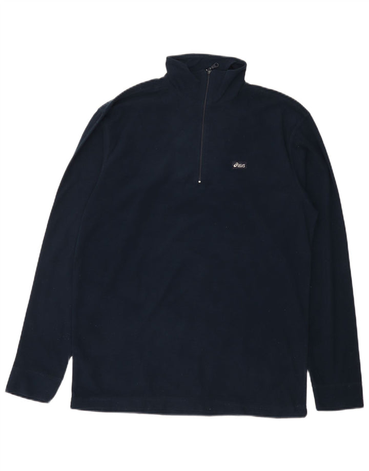Asics Mens Zip Neck Pullover Tracksuit Top Small Navy Blue Polyester