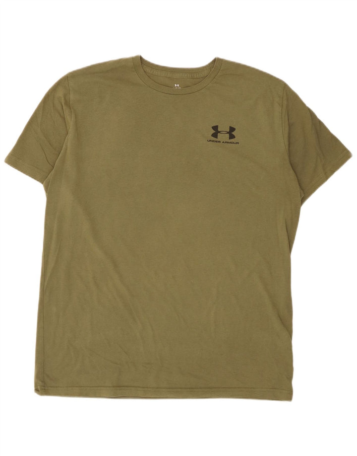 Under Armour Mens T-Shirt Top Large Khaki Cotton