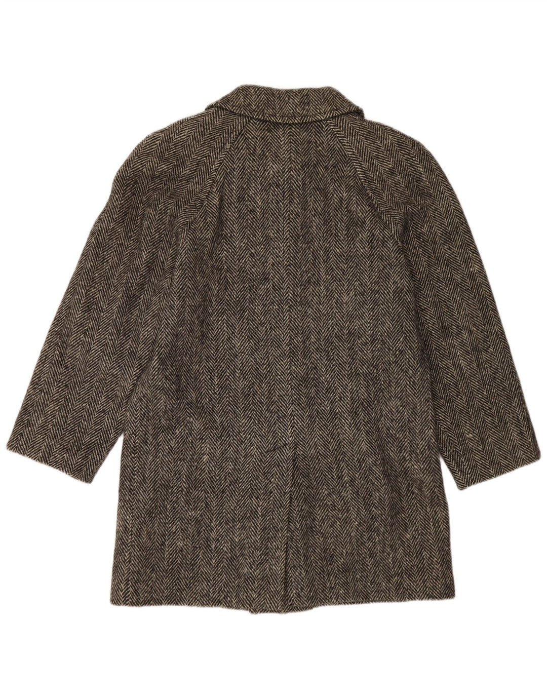 BLUE DEVIL Mens Overcoat UK 38 Medium Grey Herringbone Wool