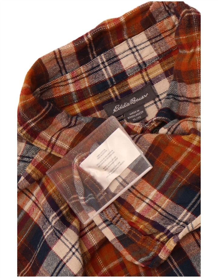 Eddie Bauer Mens Flannel Shirt XL Brown Check Cotton