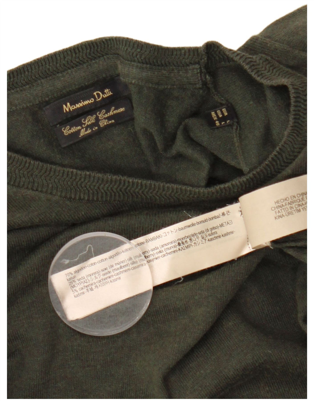 MASSIMO DUTTI Mens Crew Neck Jumper Sweater Large Khaki Cotton