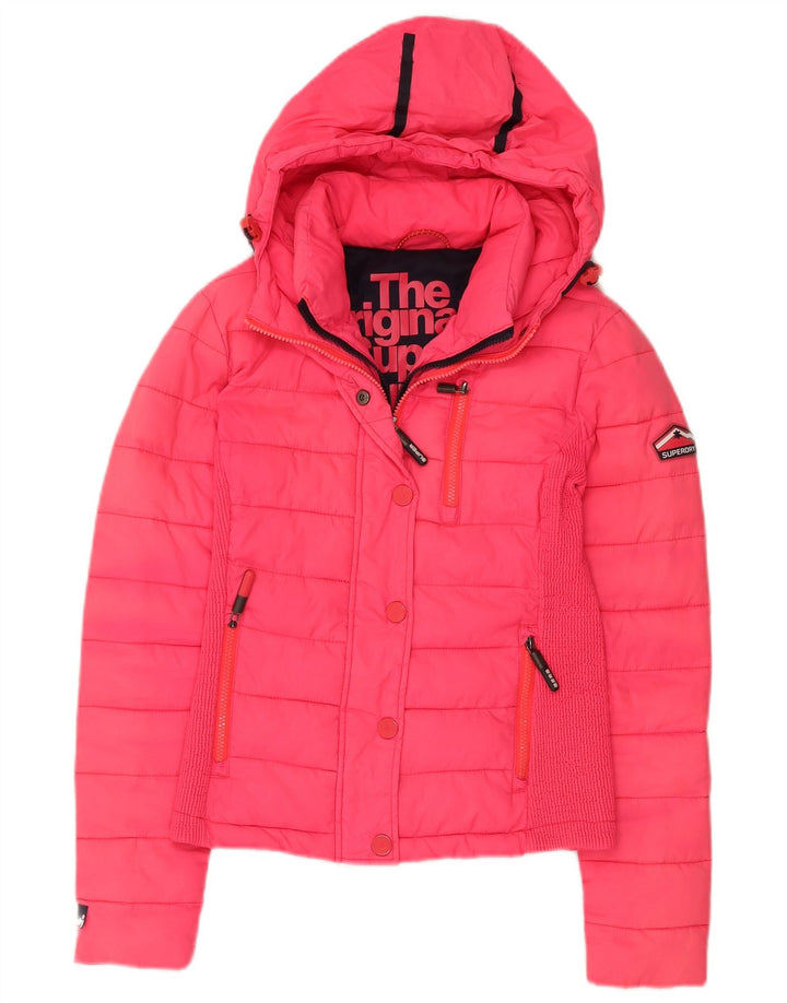 SUPERDRY Womens Hooded Padded Jacket UK 10 Small Pink Nylon