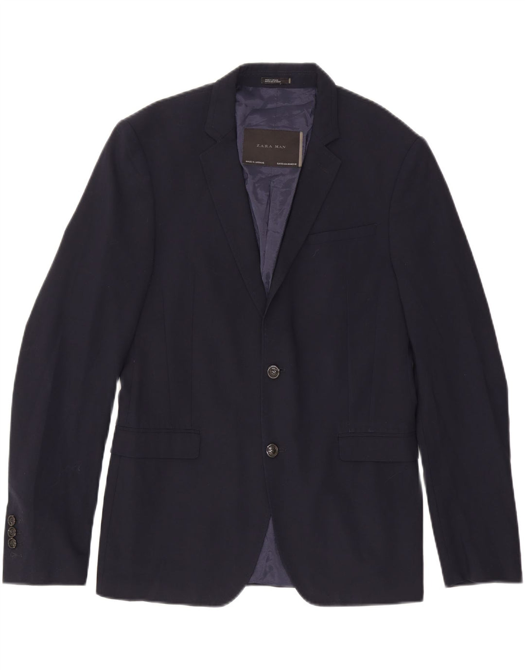 Zara Mens 2 Button Blazer Jacket EU 50 Medium Navy Blue Polyester