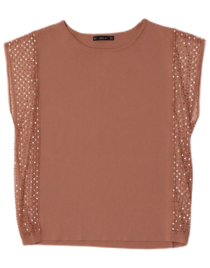 Zara Womens Blouse Top UK 14 Medium Beige