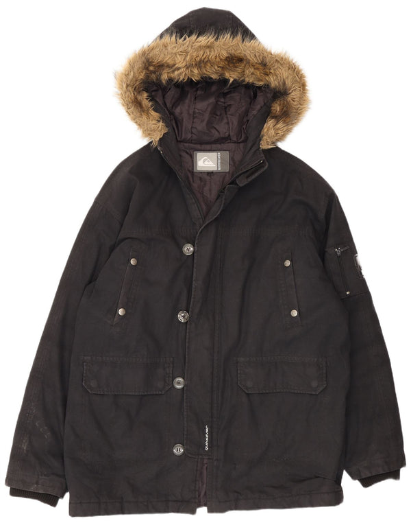 Quiksilver Mens Hooded Parka Jacket UK 40 Large Black Cotton
