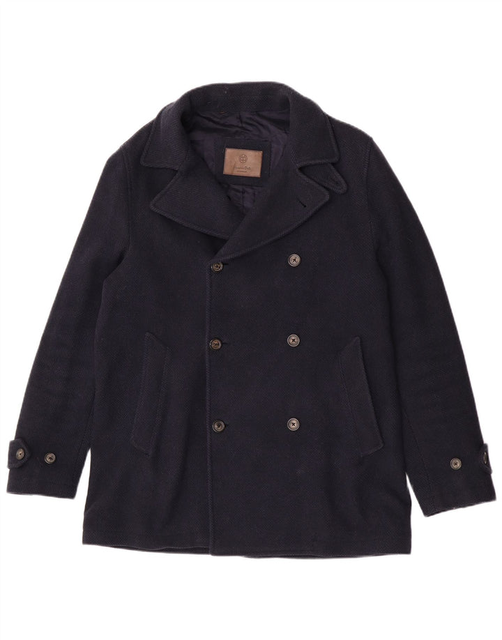 Massimo Dutti Mens Pea Coat UK 38 Medium Navy Blue Wool