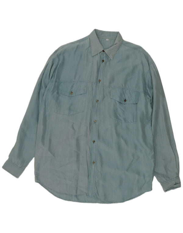Vintage Mens Shirt Medium Blue Silk