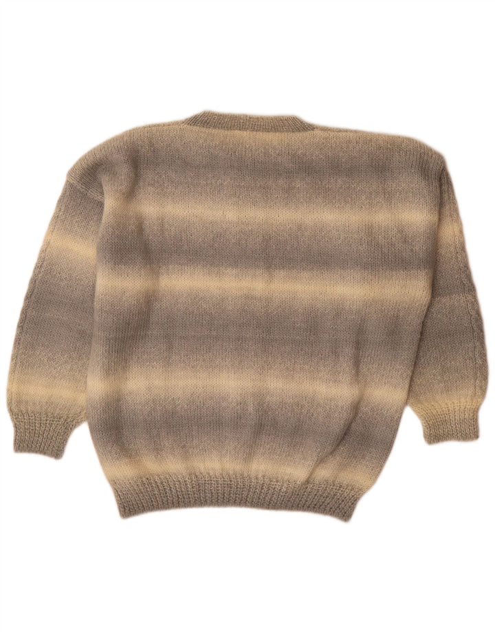 Vintage Mens Crew Neck Jumper Sweater Large Grey Striped