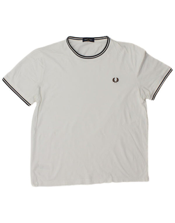 Fred Perry Mens T-Shirt Top Large White Striped Cashmere