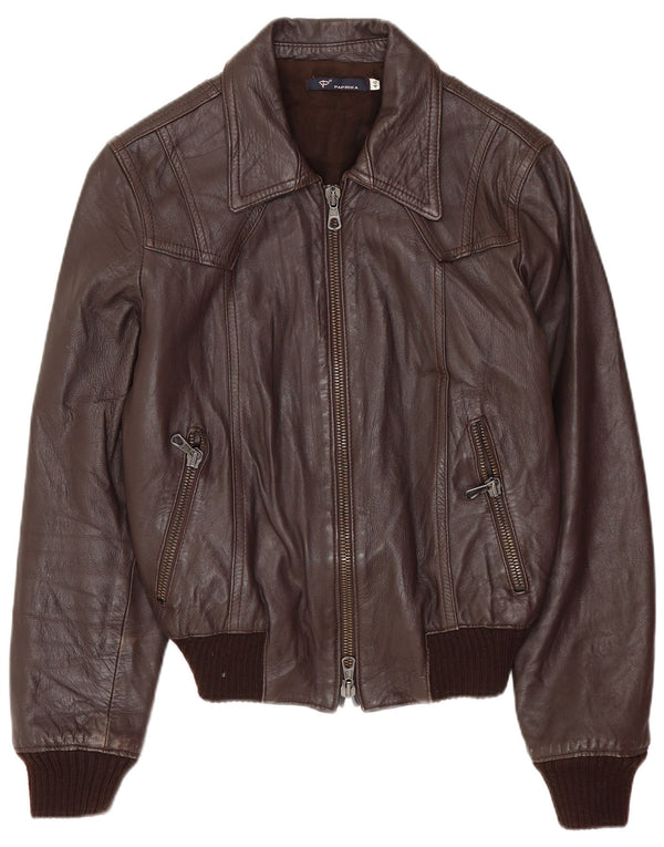 VINTAGE Womens Crop Leather Jacket IT 46 Large Brown Leather