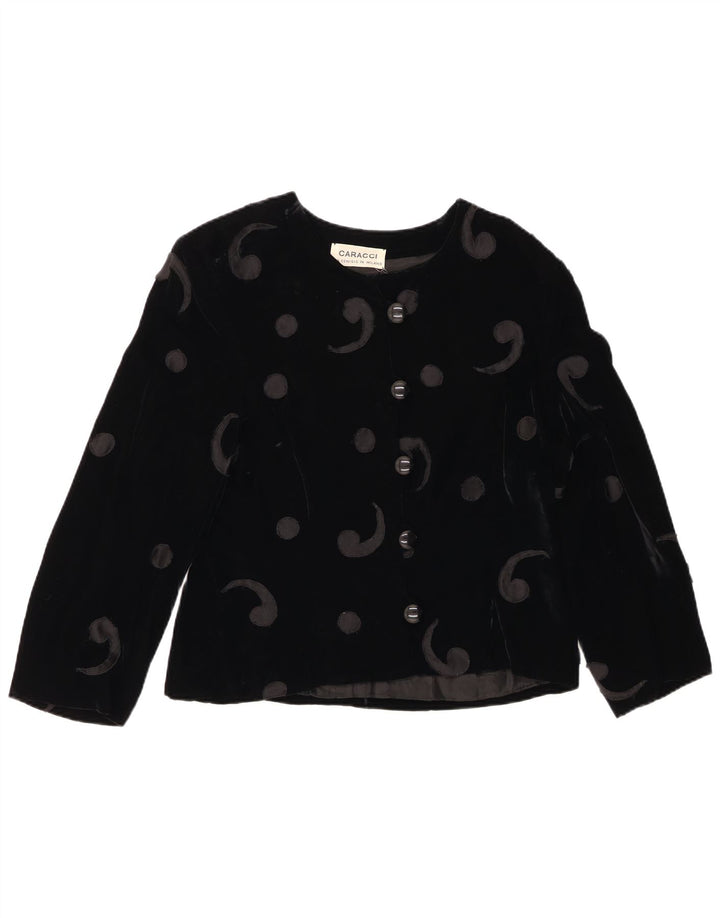 VINTAGE Womens 5 Button Velvet Blazer Jacket UK 12 Medium Black Paisley