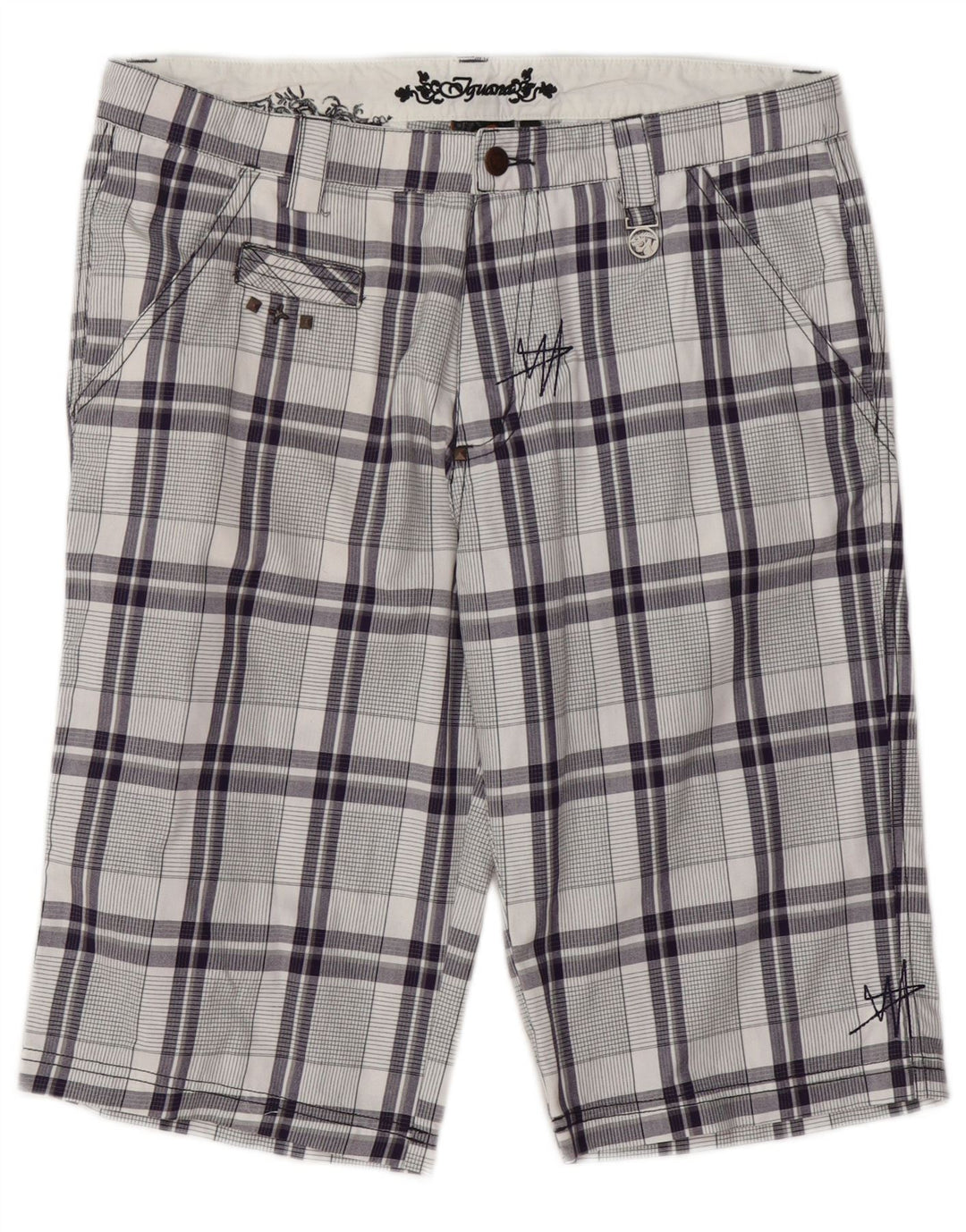 Iguana Mens Chino Shorts W33 Medium Navy Blue Check Cotton