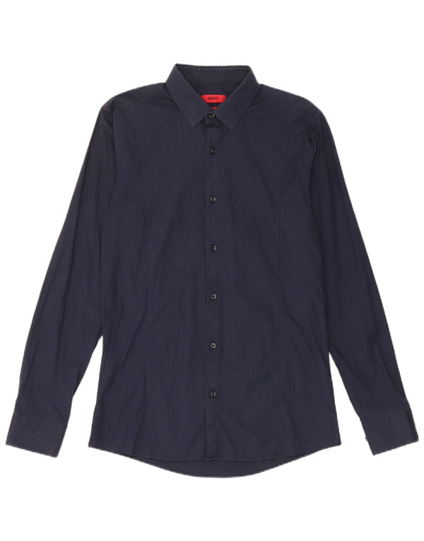 Hugo Boss Mens Slim Fit Shirt Small Navy Blue Cotton