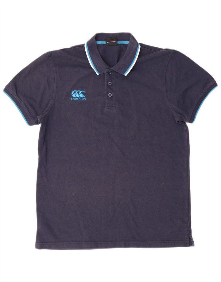 CANTERBURY Boys Polo Shirt 15-16 Years Large  Navy Blue Polyester
