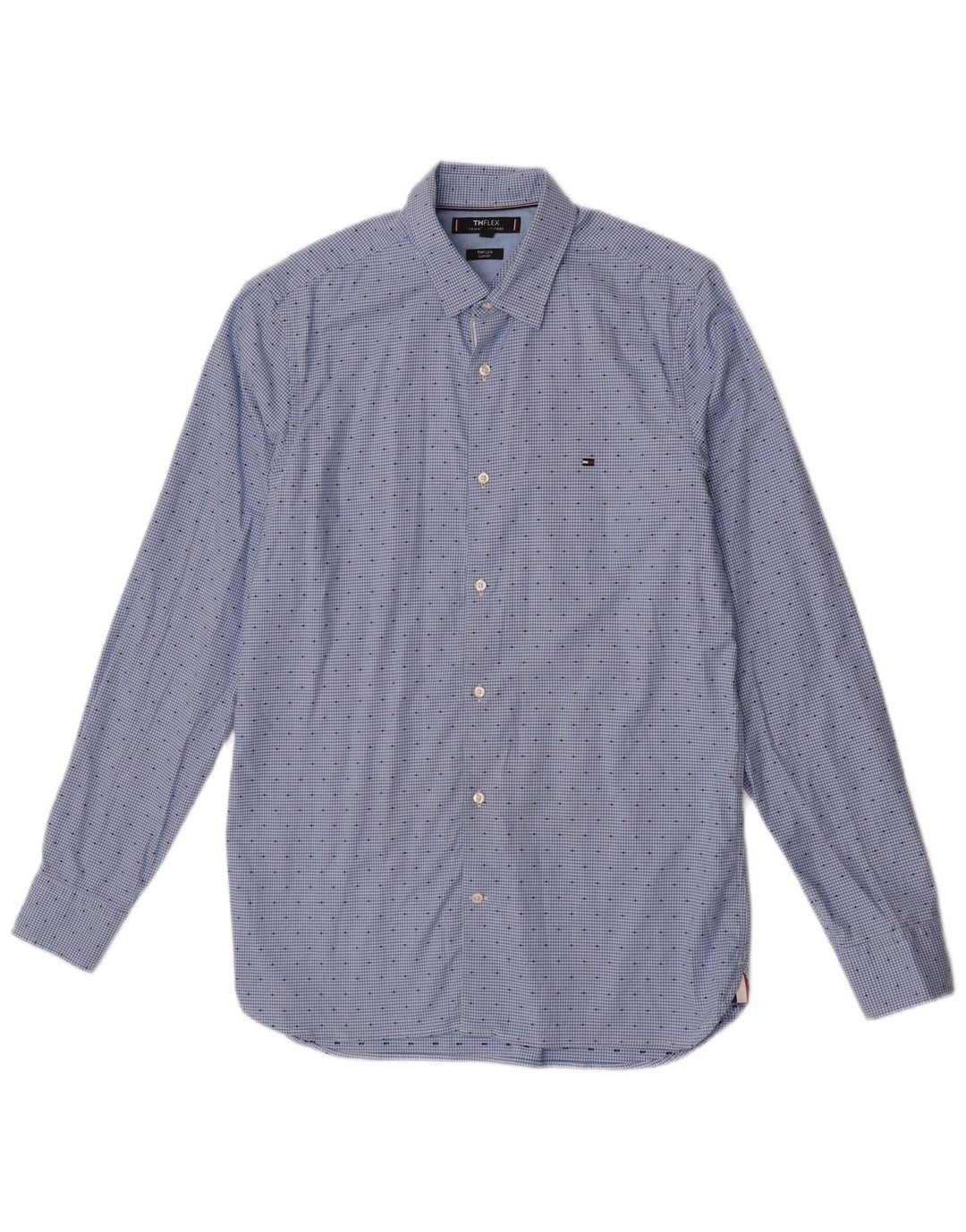 Tommy Hilfiger Mens Slim Fit Shirt Medium Blue Houndstooth Cotton