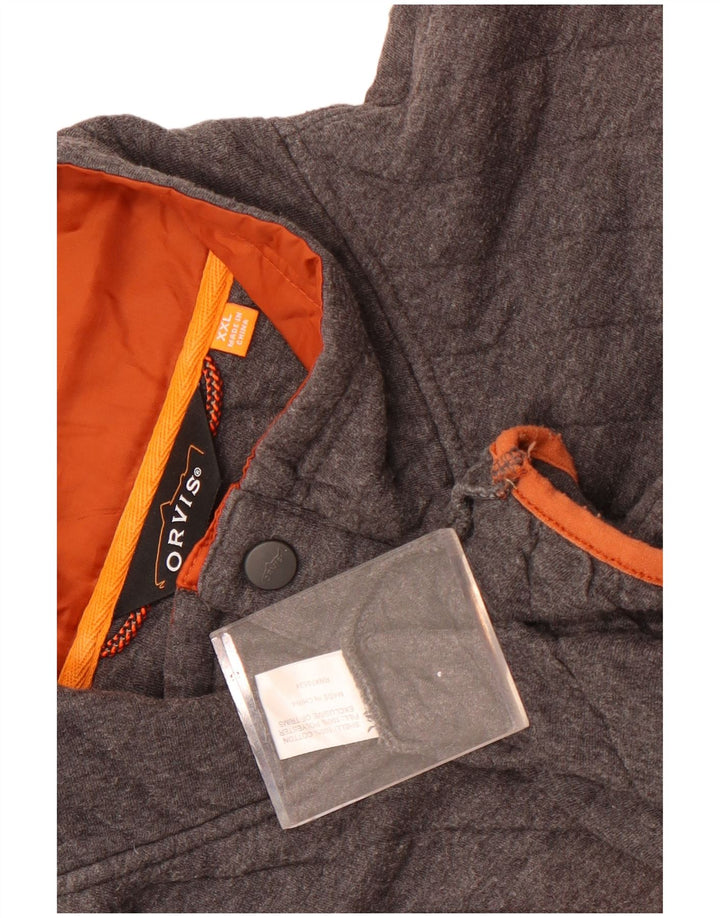 Orvis Mens Button Neck Sweatshirt Jumper 2XL Grey Cotton