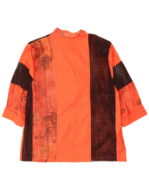 Vintage Womens 3/4 Sleeve Shirt Blouse UK 14 Medium Orange Paisley