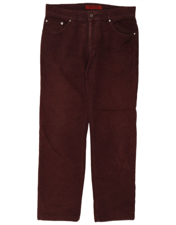 PIERRE CARDIN Mens Straight Jeans W33 L34 Maroon Cotton
