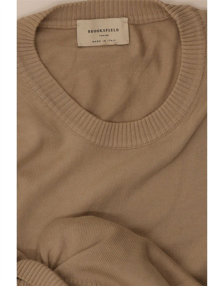 Brooksfield Mens Crew Neck Jumper Sweater Medium Beige