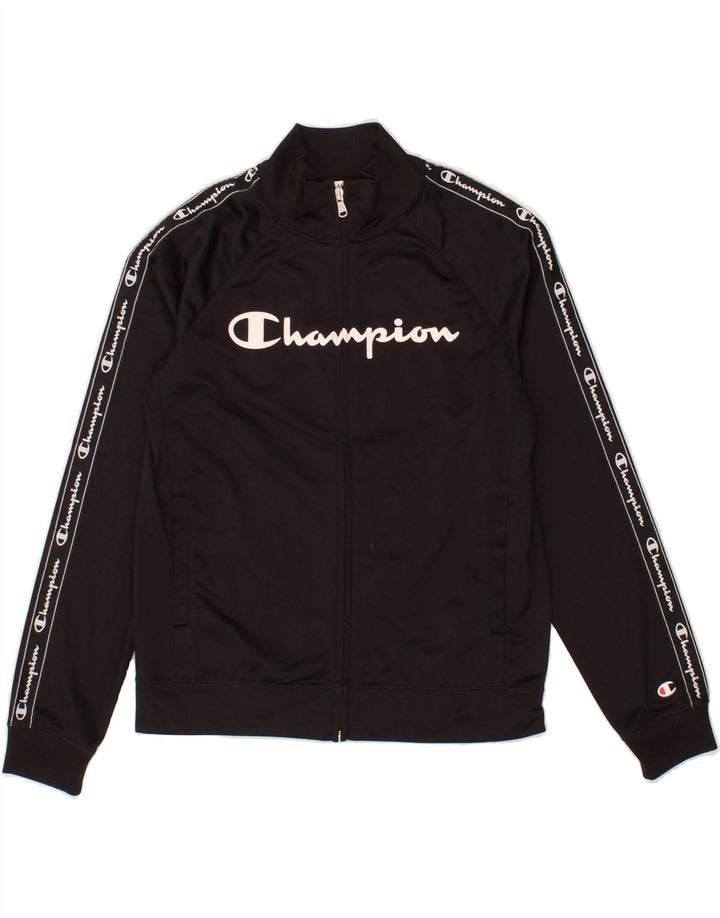 CHAMPION Boys Graphic Tracksuit Top Jacket 13-14 Years XL Black Polyester Vintage Champion and Second-Hand Champion from Messina Hembry 