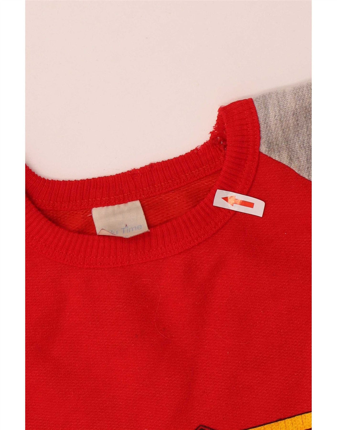 Vintage Mens Graphic Sweatshirt Jumper Medium Red Colourblock Cotton