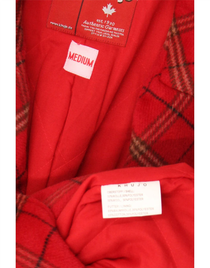 KHUJO Womens Double Breasted Coat UK 12 Medium Red Check Wool